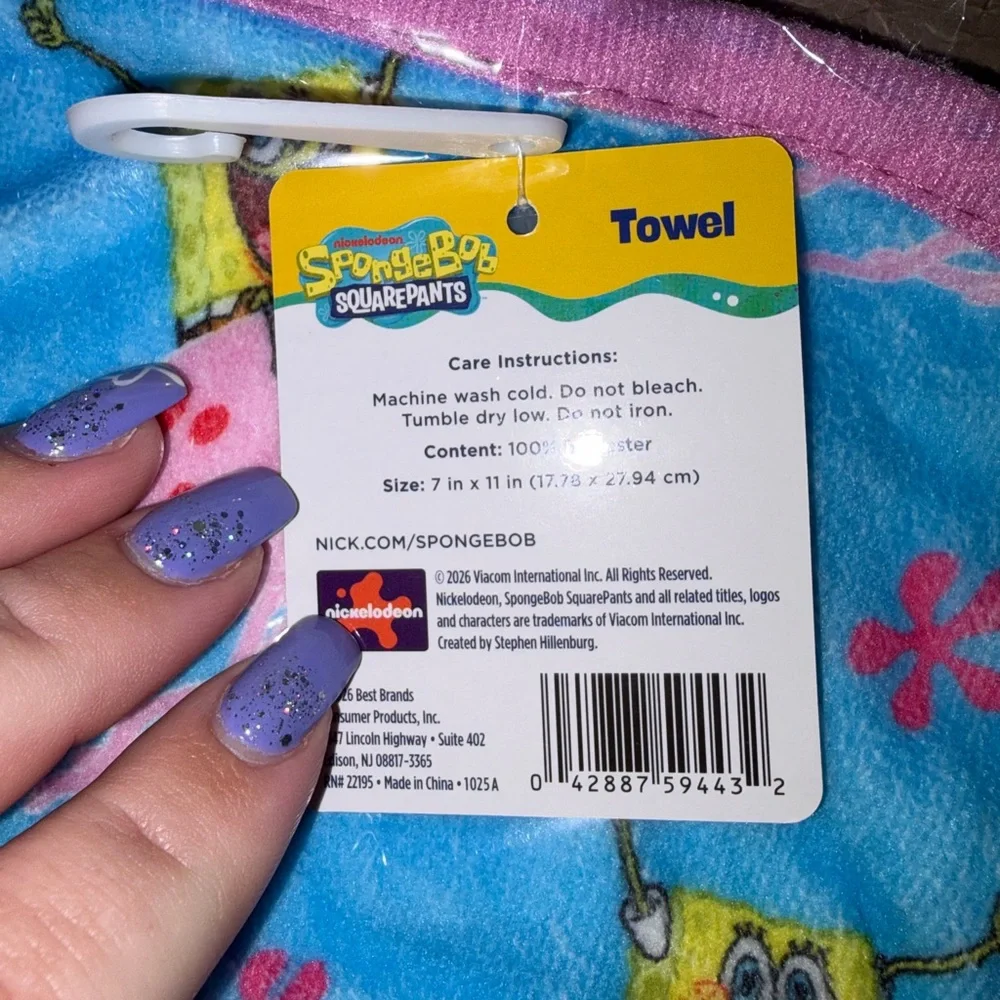 SpongeBob SquarePants Nickelodeon Washcloth Towel NWT Blue Pink Kids Cartoon